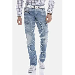 Straight-Jeans CIPO & BAXX "DENIM", Herren, Gr. 30, Länge 34, blau (iceblau), 100% Baumwolle, unifarben, figurumspielend lang, Jeans Straight-Jeans, bequeme Jeans im trendigen Patchwork-Design, CD617