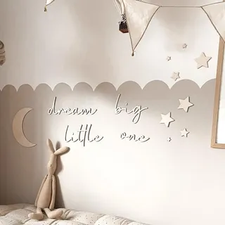 Holztraum Big Little One Schild mit Mond Stern als Kulisse Wandbeschriftung Kinderzimmer Deko für Babyzimmer Babyzimmer Wandschriftzüge Schriftzüge