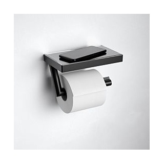 Keuco Reva Toilettenpapierhalter 12873379000 schwarz matt, mit Glasablage, offene Form, Rollenbreite 100/120mm