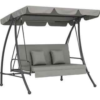 Outsunny Hollywoodschaukel mit Liegefunktion, mit neigbarem Dach, 3 Sitzer, Metall+Polyester, Grau, 209 x 114 x 170 cm   Aosom   Aosom.de