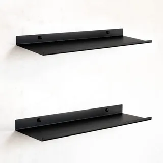 MILUKA Wandregal Schwarz aus Metall 50 cm, 2er Set, schwebend & stabil | 15 cm Tiefe, Schweberegal modular, Badregal & Küchenregal, Hängeregal für Bücher, Organisation & Deko, Made in Spain
