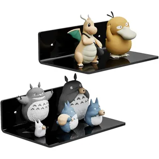 Sezanrpt 23CM Schwarze Wandregale, Acryl Wandmontage Ledges Display, Acryl Display Wandregal für Funko Pop Figuren, Sammlungen, Pflanzen, Dekor, Toilettenartikel, Gewürze, 2-Pack