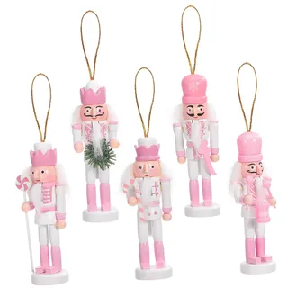 DEARMAMY 5 Stück Weihnachts-Nussknacker Zum Aufhängen Holz-Nussknacker Zum Aufhängen Weihnachts-Figuren Aus Holz Rosa -Soldaten Aus Miniatur-Figuren