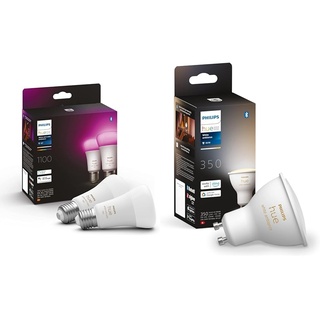 Philips Hue White & Color Ambiance E27 LED Lampen 2-er Pack (1.055 lm) & White Ambiance GU10 Einzelpack 350lm