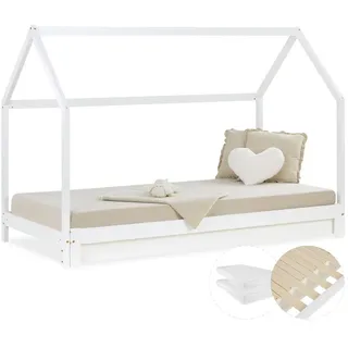 Homestyle4u Hausbett 90 x 200 cm Kiefer massiv weiß