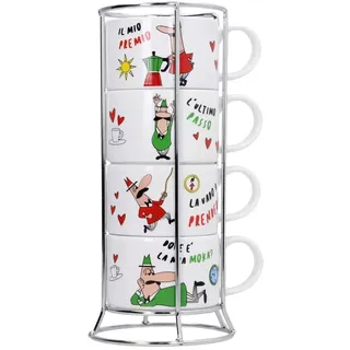 Bialetti - Set 4 Espressotassen Italia für Cappuccino, stapelbar mit Metallständ