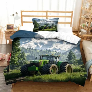 XiaopangXY FT Traktor Bettwäsche Wärme Steppdeckenbezug Zum Schlafen Johndeer Bettdeckenbezug Verstecktes Scharnier Bettbezug Mit Kissenbezüge: 80 X 80cm Single(135x200cm)
