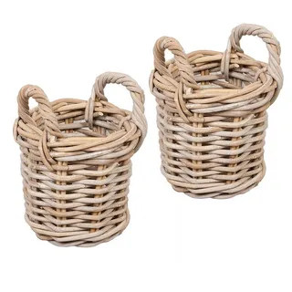 LebensWohnArt Dekokorb 2er Set Natur-Rattankorb BAKUL rund Grey ca. 20cm