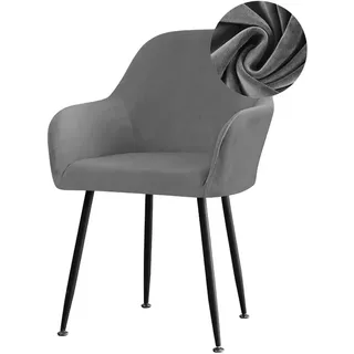 Highdi Stuhlhussen mit Armlehne, Stretch Samt Stuhlbezug Hochlehner Esszimmerstühle Bezug Sesselbezug Hussen für Stühle Waschbar Universal für Esszimmer Hotel Bankett Deko (Dunkelgrau,6er Set)