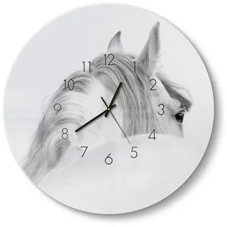 DEQORI Wanduhr 'Andalusisches Pferd' (Glas Glasuhr modern Wand Uhr Design Küchenuhr) weiß 50 cm x 50 cm