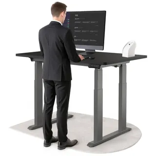DESKSPACE Höhenverstellbarer Schreibtisch elektrisch mit leisem Dual-Motor – stabiles 4-Bein-Gestell (Grau Gestell, Schwarz Tischplatte, 140×70... - Grau/Schwarz
