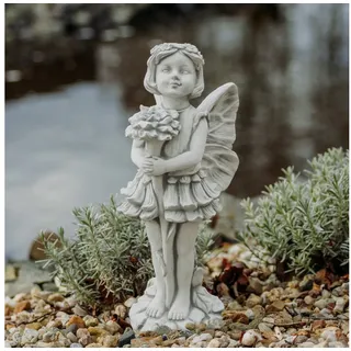 gartendekoparadies.de Gartenfigur Bezaubernde Elfe mit Blume, Steinfigur, H. 50 cm, 10 kg, Frostsicher grau