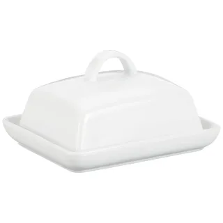 Testrut axentia 811175 Butterdose Porzellan, klassische Butterglocke für 250 g Butter, Butterbox für Haushalt und Küche, Butterschale mit Deckel und Griff, weiß,16 x 13 cm