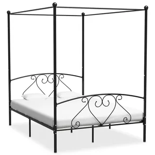 THOYTOUI Himmelbett-Gestell Schwarz Metall 140 x 200 cm, Metallbett Polsterbett Bettsystem Tagesbett Geeignet für Mehrbettzimmer Hotel Wohnung Gästezimmer