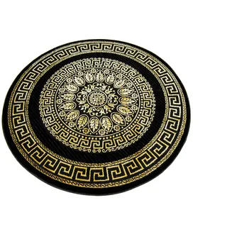 CARPETIA Teppich Wohnzimmer mit Bordüre Mäander Muster schwarz Gold Größe 200 cm Rund