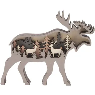 Mechanisch Gravierte Buchsbaumfigur, Mehrschichtiges Design, Elegante Naturdekoration, Waldornament, Hirsch