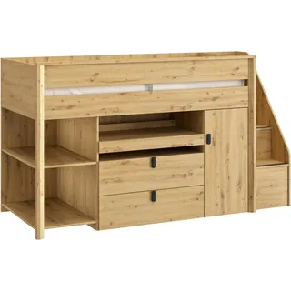 Mid.you Hochbett Mael, Eiche Artisan, Holzwerkstoff, Holzoptik, seitenverkehrt montierbar, 90x200 cm, Kinder- & Jugendzimmer, Kindermöbel, Kinderbetten, Hochbetten