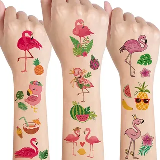 Flamingo Tattoo Kinder,10 Blätt Hautfreundlich Kinder Tattoo Set Wasserfest Kindertattoos Sticker für Jungen Mädchen,Mitgebsel Kindergeburtstag Gastgeschenke Flamingo Party Deko Hawaii Deko