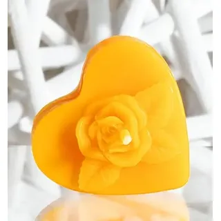 tea4chill 10 Stück Bienenwachs-Teelichter, Herz mit Rose, Geschenk für Valentinstag, Kerzen aus 100% Bienenwachs, Honigkerze, je 38x20mm, Bienenwachskerzen