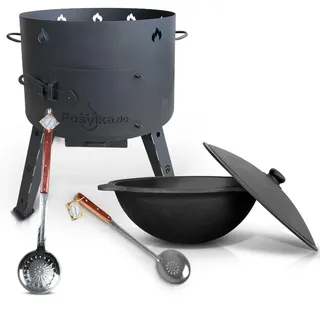 Utschak Feuerofen mit Gusseisen Topf runder Boden mit Deckel (22 L) Kazan KazanoFF, Учаг, Outdoor, Feuerschale, Camping, Kasan, Gulaschkanone Dutch Oven (Set 3)