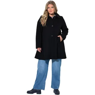 Ulla Popken Wintermantel Wolloptik A-Linie Hemdkragen Schwarz 46/48