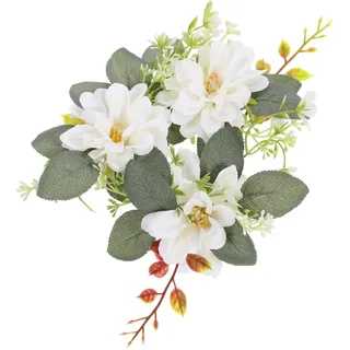 Garneck Blumen Kerzenringe Dahlie Eukalyptus Kerzenkranz Kerzen Kranz Ringe Dekokranz Seidenblumen Weidenkranz Hochzeit Kerzenhalter für Stumpenkerzen Stabkerzen Bauernhaus Landhaus Deko