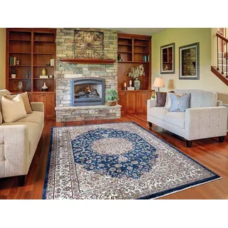 Orientteppich SHIRAZ 2156A, TEPPIA, rechteckig, Höhe: 8 mm, Wohnzimmerteppich teppichläufer flur rutschfest beige|blau 80 cm x 150 cm x 8 mm