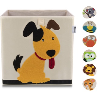 LIFENEY Aufbewahrungsbox Kinder mit Hund Motiv I Spielzeugbox mit Tiermotiv passend für Würfelregale I Ordnungsbox für das Kinderzimmer I Aufbewahrungskorb Kinder