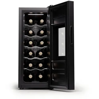Klarstein Freistehender Weinkühlschrank Getränkekühlschrank Klein, Kleiner Weinschrank, Wein-Kühlschrank Klein mit Glastür, Indoor/Outdoor Flaschenkühlschrank, Wine Fridge, 12 Flaschen