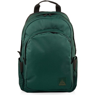 Invicta Round Backpack Geräumiger Rucksack, praktisch & unisex, mit Laptopfach für Uni, Arbeit, Reise & Fahrrad; Daypack, grün - mit Lederdetails & italienisches Design