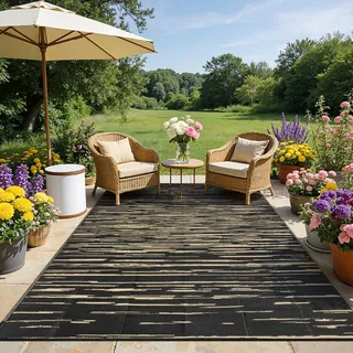 SHACOS Outdoor Teppich Wetterfest 240x300 cm Balkon Teppich Waschbar Außenteppich Picknickdecke Wendbar UV Beständig Kunststoffteppich für Terrasse Camping Garten Pool, Schwarz