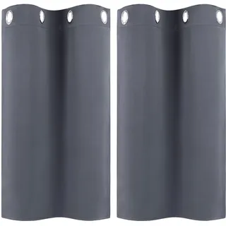 PiccoCasa 2er Set Gardine für Küche Polyester Scheibengardine Kurzgardine Blickdicht Kleine Gardine Grau 90H x 74B cm
