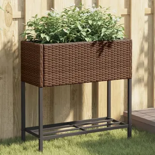 Hochbeete Mit Ablage 2 Stk. Braun 70x28x70 Cm Poly Rattan
