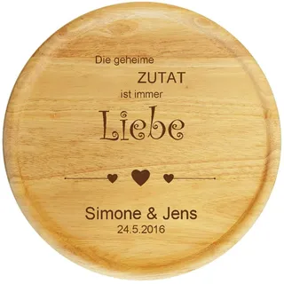 Sterngraf Pizzateller mit Gravur (Namen) personalisiertes Holz Pizzabrett 32cm - Geschenkidee zur Hochzeit, Geschenke Jahrestag Jubiläum Hochzeitsgeschenke, Motiv P16 Geheime Zutat Liebe