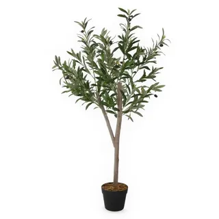 Spetebo Olivenbaum Kunstpflanze im schwarzen Topf mit 20 Oliven - 120 x 60 cm - Künstlicher Baum im Blumentopf mit 580 Blättern - Kunst Ölbaum Topfpflanze Dekobaum Zierbaum Kunstbaum Zimmerpflanze wie echt