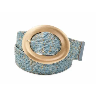Cassandra Accessoires Taillengürtel Damen Stretchgürtel Flechtgürtel Bastgürtel "Livia" mit goldfarbenen Glanzfäden und ovaler Metallschließe blau