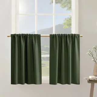 Café-Vorhänge, 61 cm Länge, für Küche, olivgrün, Verdunkelung, Boho, kleine Vorhänge für Badezimmer, Fenster, Set 2 Paneele