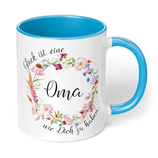 True Statements Oma Tasse Glück ist eine Oma wie dich zu haben - Kaffee-Tasse mit Spruch - Geschenk für Oma/Großmutter, innen Hellblau