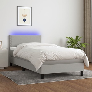 Robuste Einzelbett - Dezentem Design Boxspringbett mit Matratze & LED Hellgrau 80x200 cm Stoff - Lattenrost Inklusive - 73244