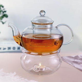 CnGlass Teekanne Glas mit Sieb 1000ml, Klare Teekanne Herdplattensichere mit 13,5 cm Durchmesser Glas Teewärmer