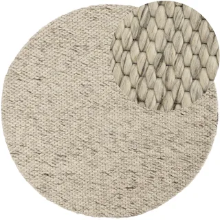 carpetfine Sina beige (dunkelbeige), H:14mm Ø:150cm, Wolle, Teppiche, grobe Struktur, Zeitloses Design, reine Wolle, Wohnzimmer