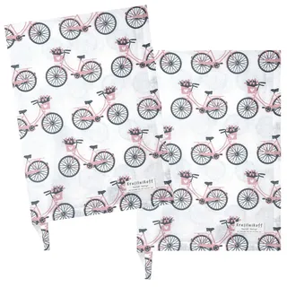 Krasilnikoff Geschirrtuch Colourful Bikes, (2-tlg., 2-teilig), Geschirrtücher ca.50x70cm Baumwolle rosa