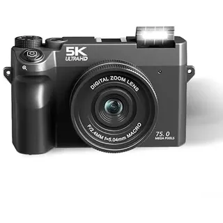 Besshepplo 5K Ultra HD Digitalkamera, 75 MP CMOS-Sensor, Dual-Front- und Rücklinse, 18-facher Digitalzoom, 9 Modi, automatischer und manueller Fokus, Blitz, WLAN-Konnektivität, Webcam-Funktion