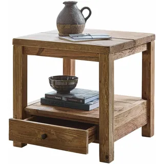 Loberon Beistelltisch Iven, braun | Landhaus-Design, Rustikaler Look, Handgefertigt, Robust & Langlebig, Beistellmöbel, Wohnzimmertisch, Kiefernholz