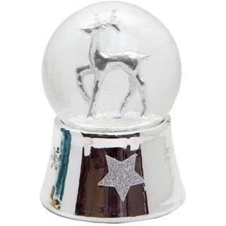 20027 Schneekugel REH Silber mit Silber Sockel gerade mit Spieluhr 100mm Durchmesser