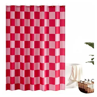 Minicloss Duschvorhang für Badezimmer, hübsches Retro-Schachbrettmuster,183 x 183 cm rot