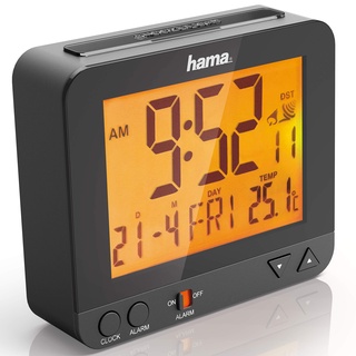Hama Funkwecker Digital RC550 (Funkuhr mit Nachlicht, Digitalwecker mit Temperatur- und Datumsanzeige, Speed-Alarm, inkl. Batterie) Funk-Wecker schwarz