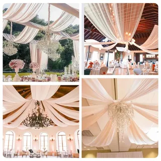Pmnzdy Deckenvorhänge für Hochzeiten Hochzeitsbogen Tüll Drapierstoff Hochzeit Hintergrund Vorhang Tüllstoff Raumdekoration für Party Zeremonie Bühne Hochzeit Himmel Bett Champagner 150×600cm