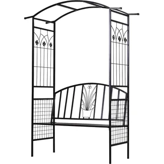 Pflanzbogen Mit Bank, Sitzbank, Bogen, Rankgitter, Stütze Für Kletterpflanzen, Garten, Bogendach, Metall, Schwarz, 154 X 60 X 205 Cm