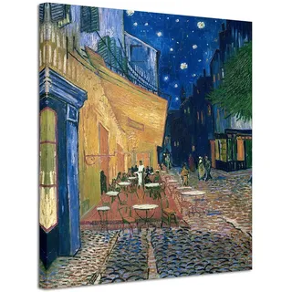 Wieco Art Kunstdruck auf Leinwand, Motiv: Cafe Terrasse bei Nacht, groß, modern, Giclée, Vincent Van Gogh, Kunstwerk, Ölgemälde, gedruckt auf Leinwand, Wandkunst für Wohnzimmer-Dekorationen